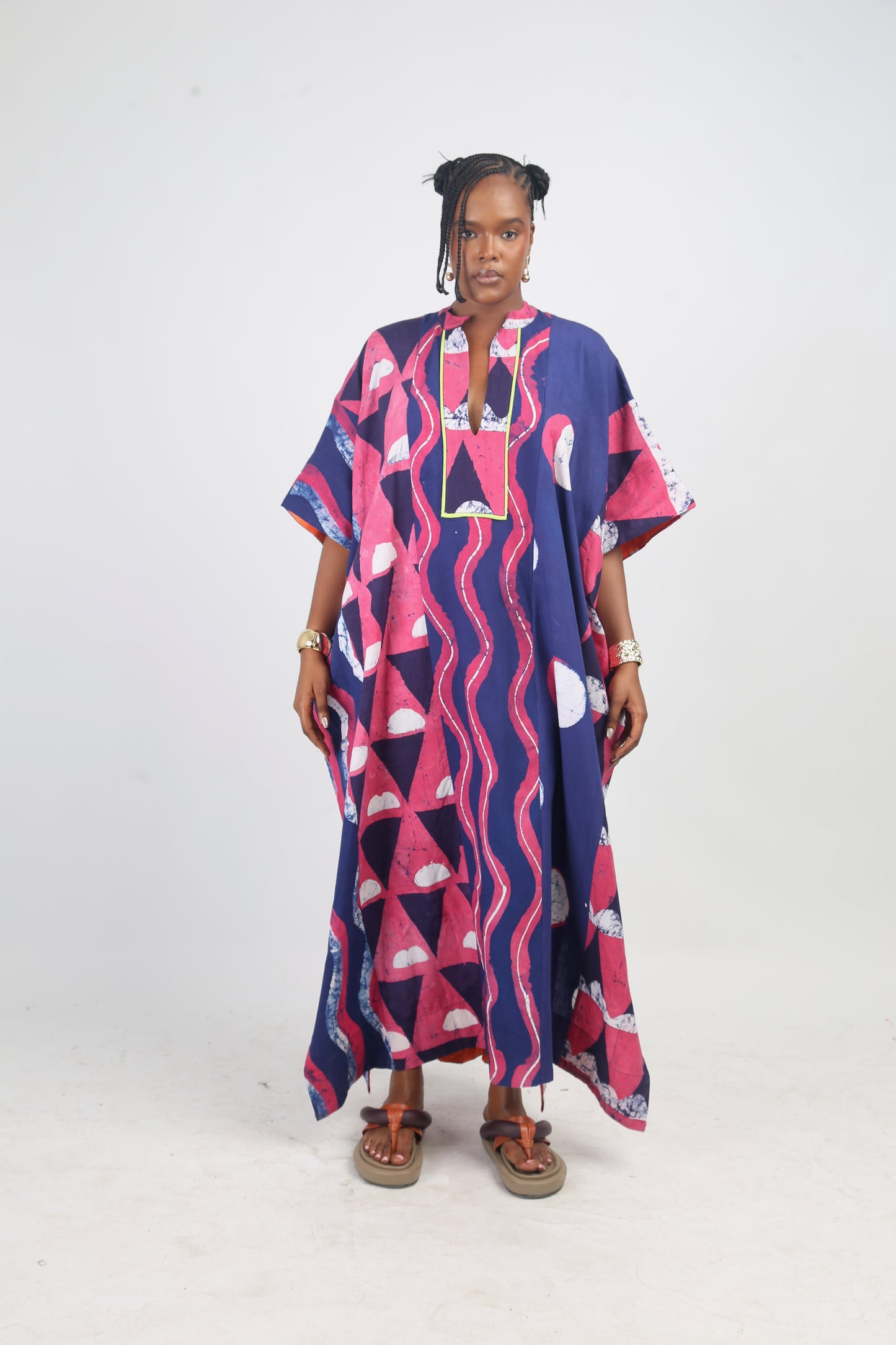 WHITE, PINK AND TEAL MULTIPRINT JALABIYA