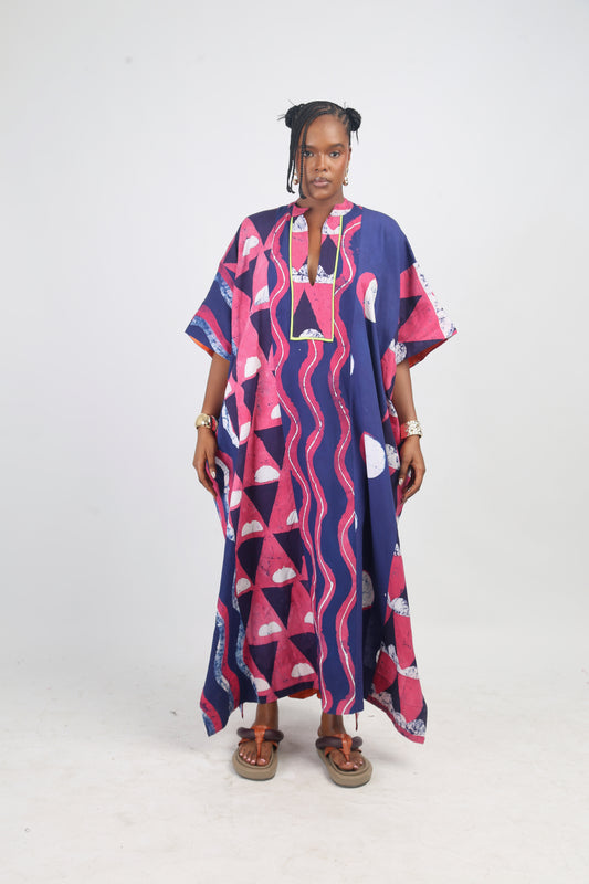 WHITE, PINK AND TEAL MULTIPRINT JALABIYA