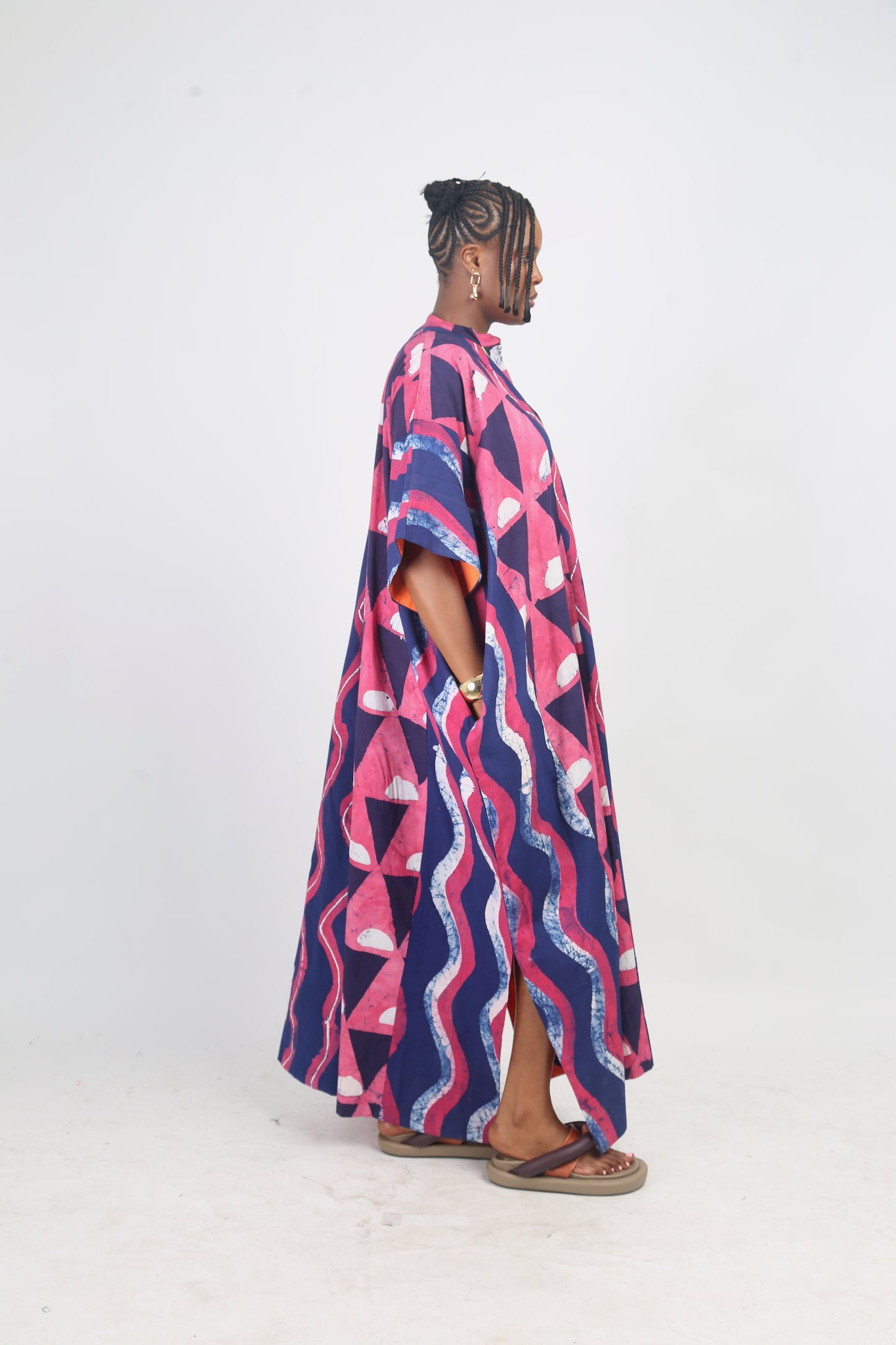 WHITE, PINK AND TEAL MULTIPRINT JALABIYA