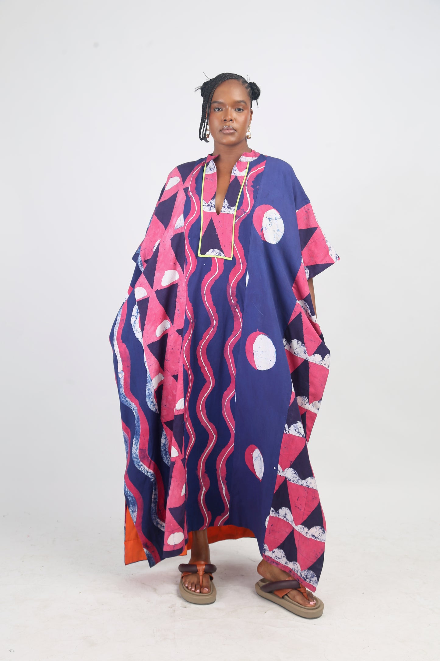 WHITE, PINK AND TEAL MULTIPRINT JALABIYA