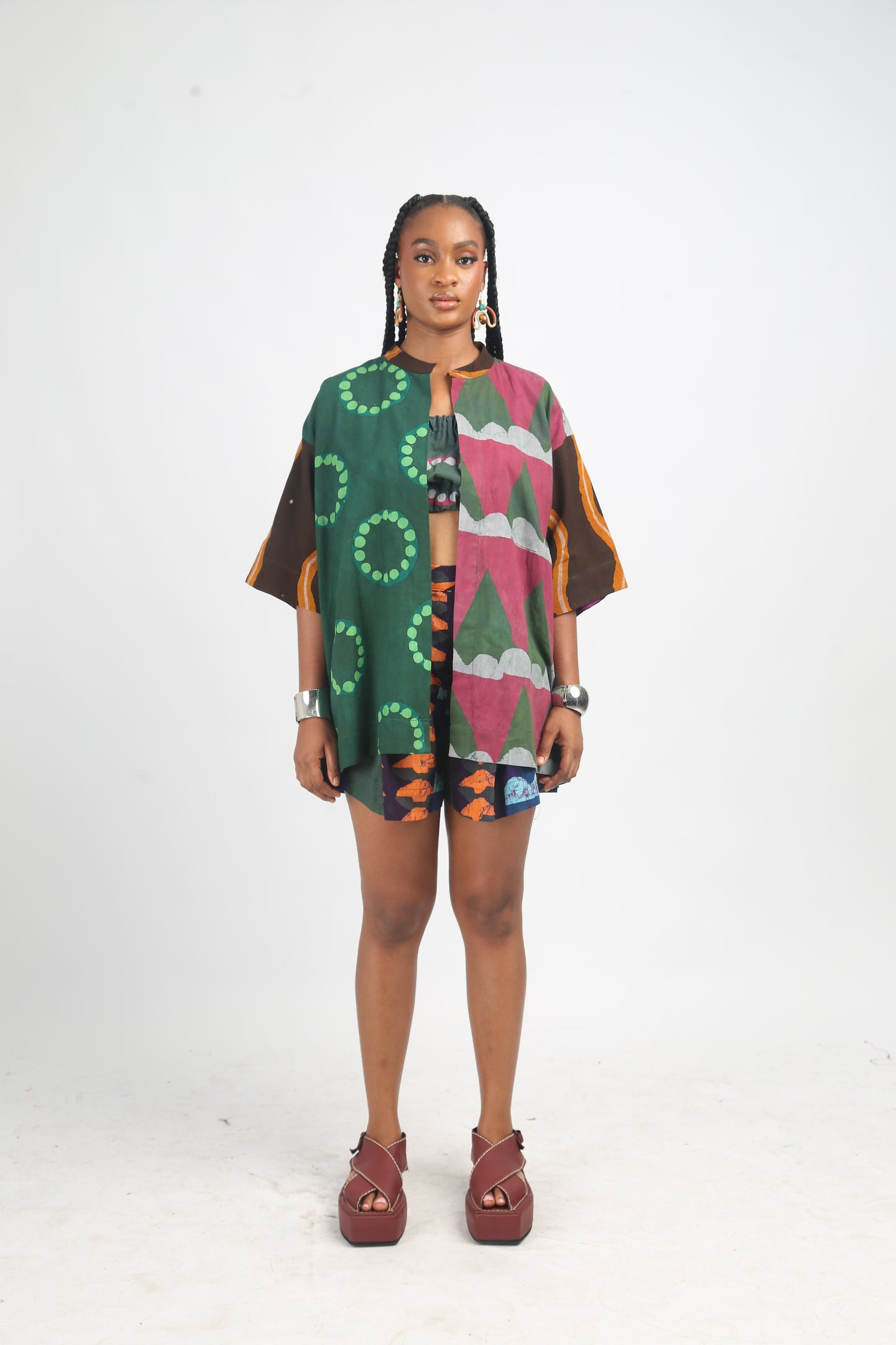 PEACH, TEAL AND PURPLE MULTICOLOURED SHORTS
