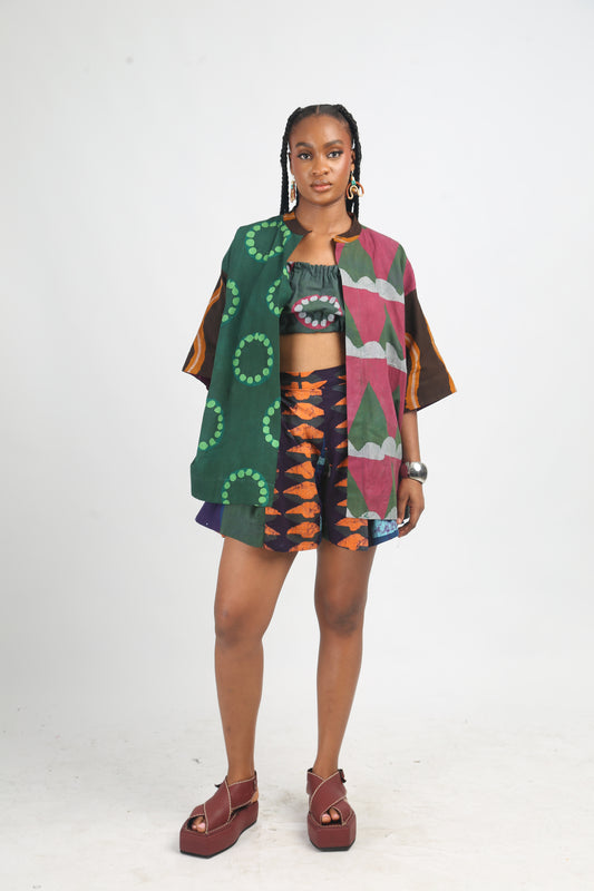 PEACH, TEAL AND PURPLE MULTICOLOURED WIDE LEG SHORTS