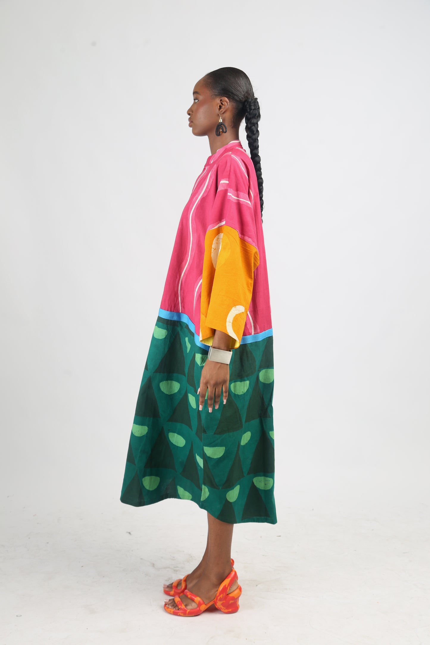 WHITE, PINK AND PINK MULTICOLOURED KAFTAN WITH TURQUOISE BLUE ASOOKE