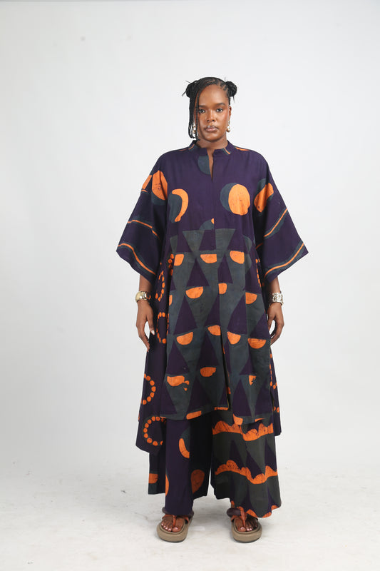 PEACH, TEAL AND PURPLE MULTIPRINT SHIRT DRESS