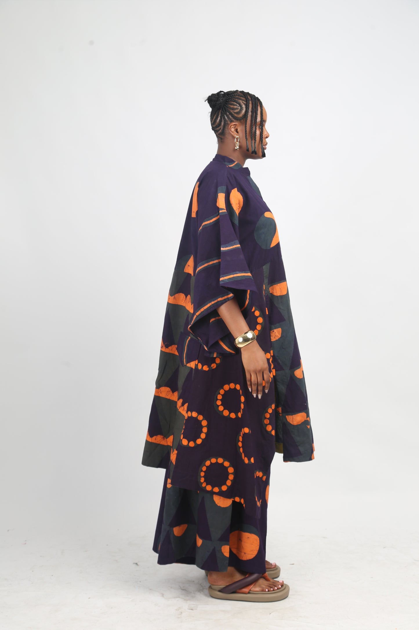 PEACH, TEAL AND PURPLE MULTIPRINT SHIRT DRESS