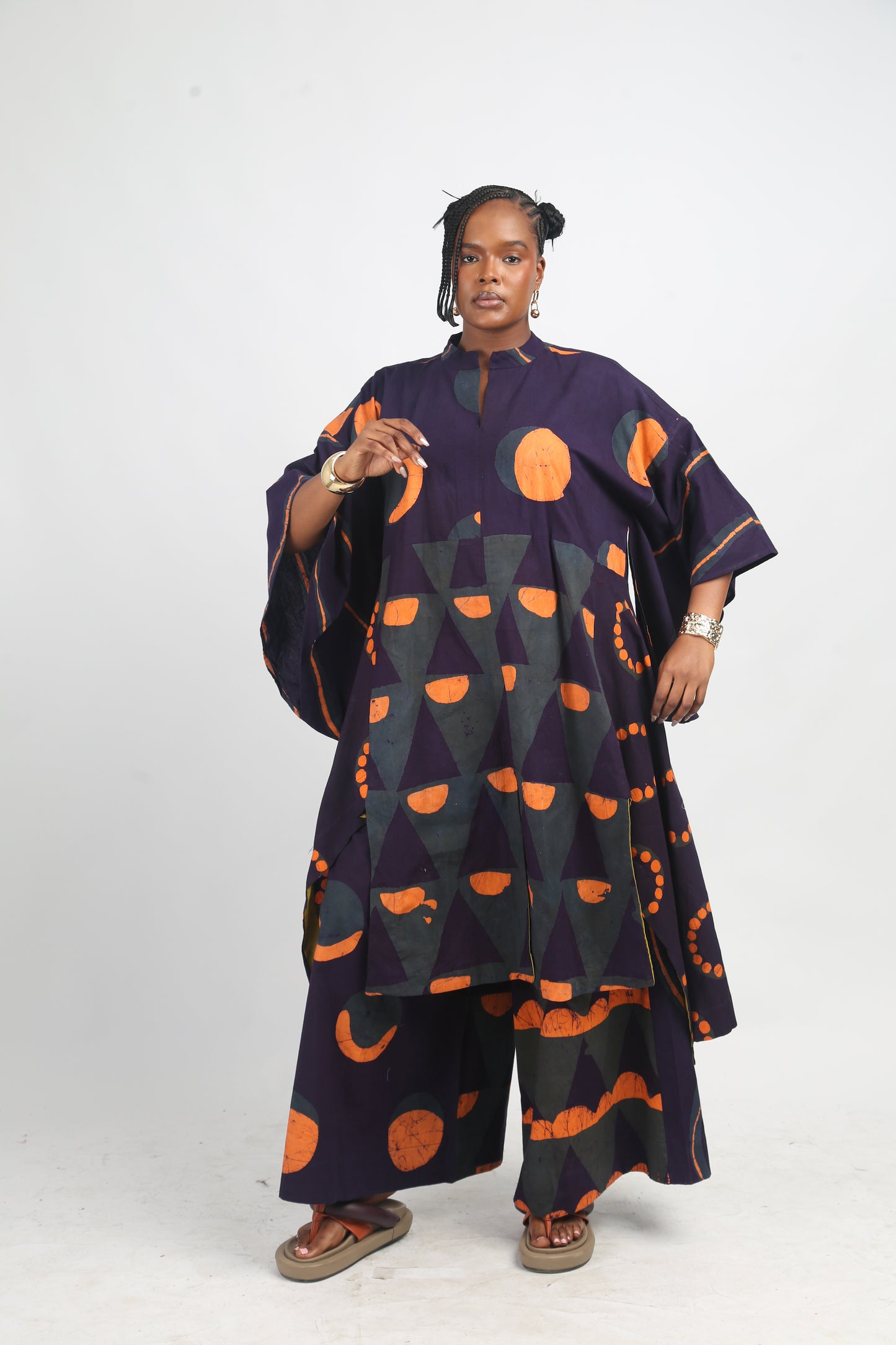 PEACH, TEAL AND PURPLE MULTIPRINT SHIRT DRESS