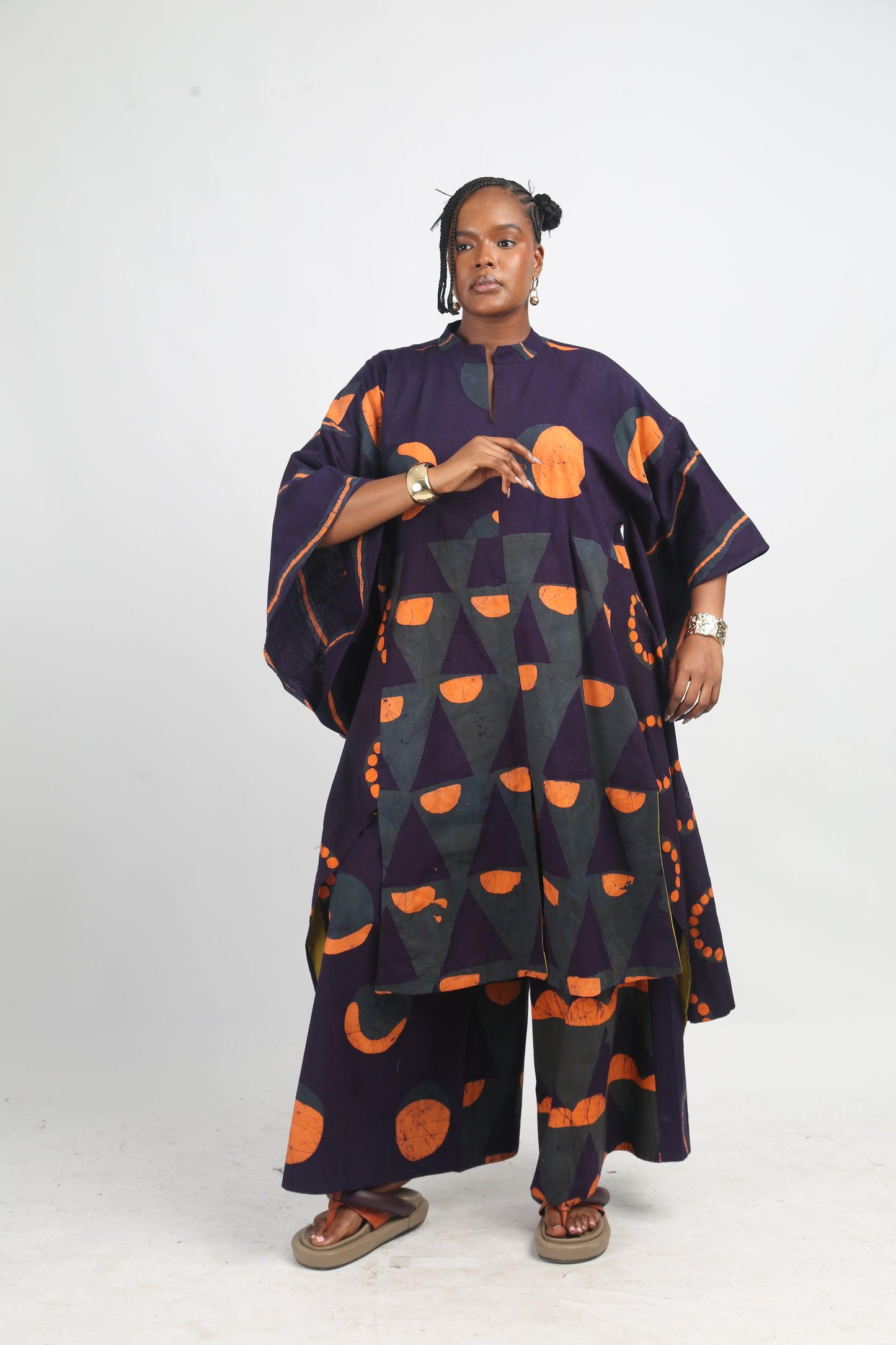 PEACH, TEAL AND PURPLE MULTIPRINT SHIRT DRESS