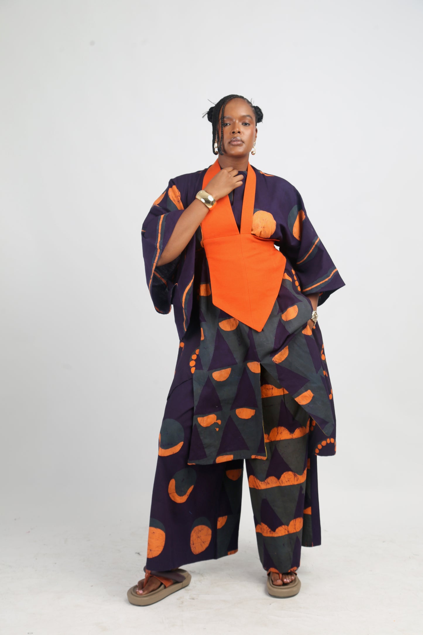 PEACH, TEAL AND PURPLE MULTIPRINT SHIRT DRESS