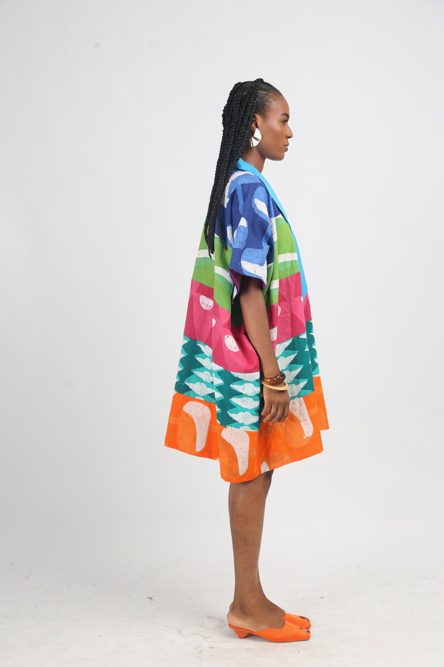 BLUE AND WHITE MULTICOLOURED MINI AGBADA WITH TURQUOISE BLUE ASOOKE