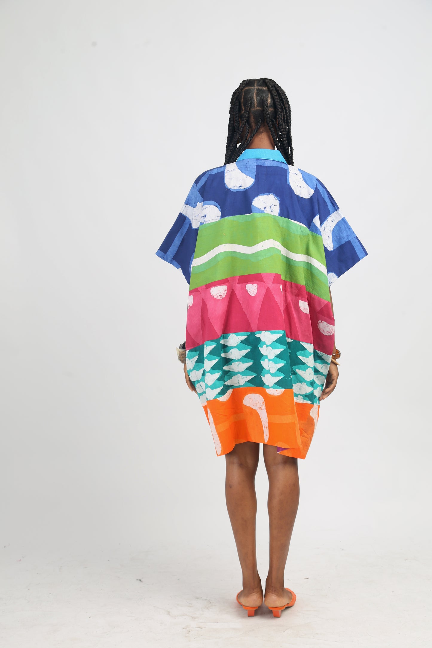 BLUE AND WHITE MULTICOLOURED MINI AGBADA WITH TURQUOISE BLUE ASOOKE