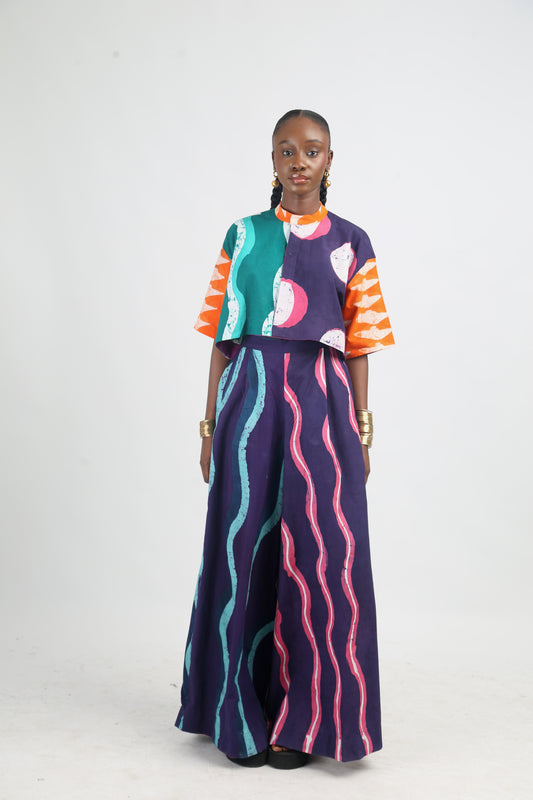 WHITE, PINK AND TEAL MULTICOLOURED WIDE LEG PANT