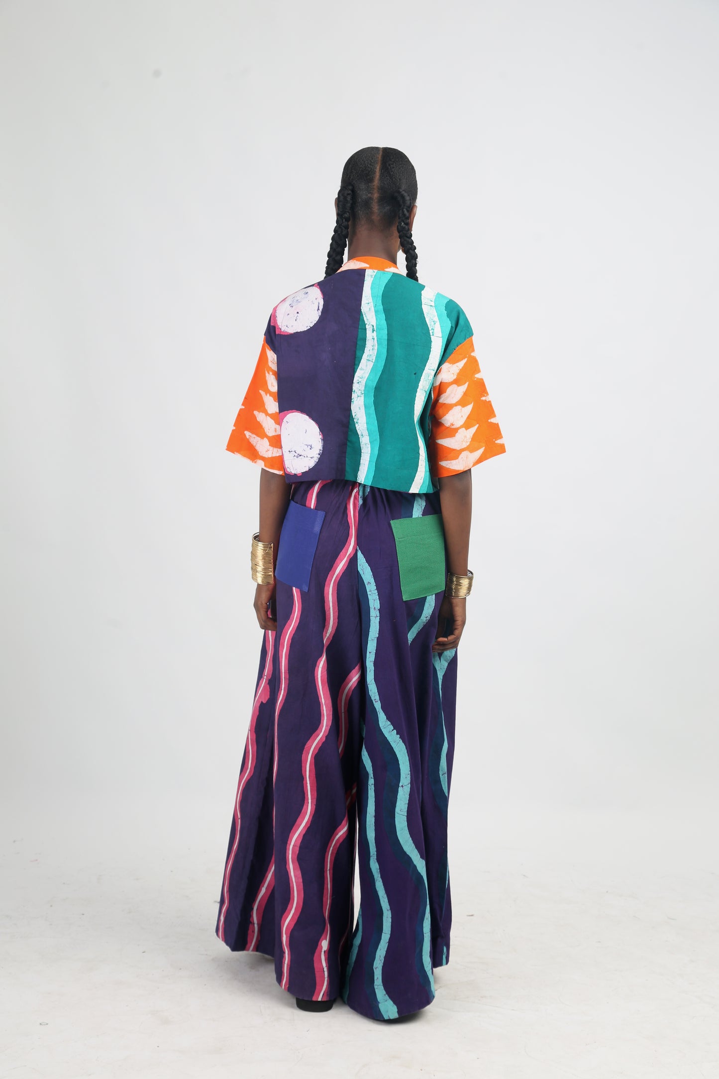 WHITE, PINK AND TEAL MULTICOLOURED WIDE LEG PANT
