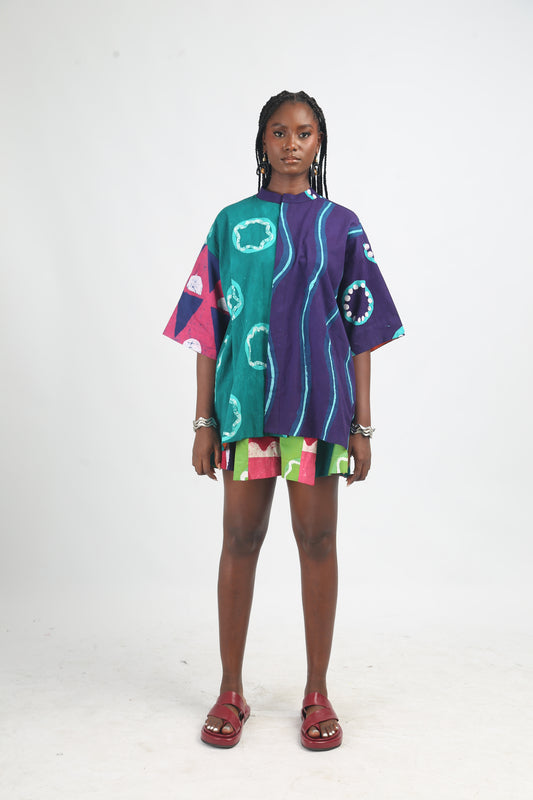 WHITE SEAGREEN AND PURPLE MULTICOLOURED SHIRT