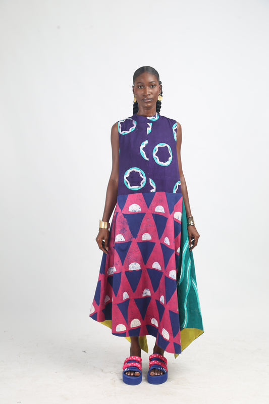 WHITE, PINK AND TEAL MULTICOLOURED MIDI IRO DRESS