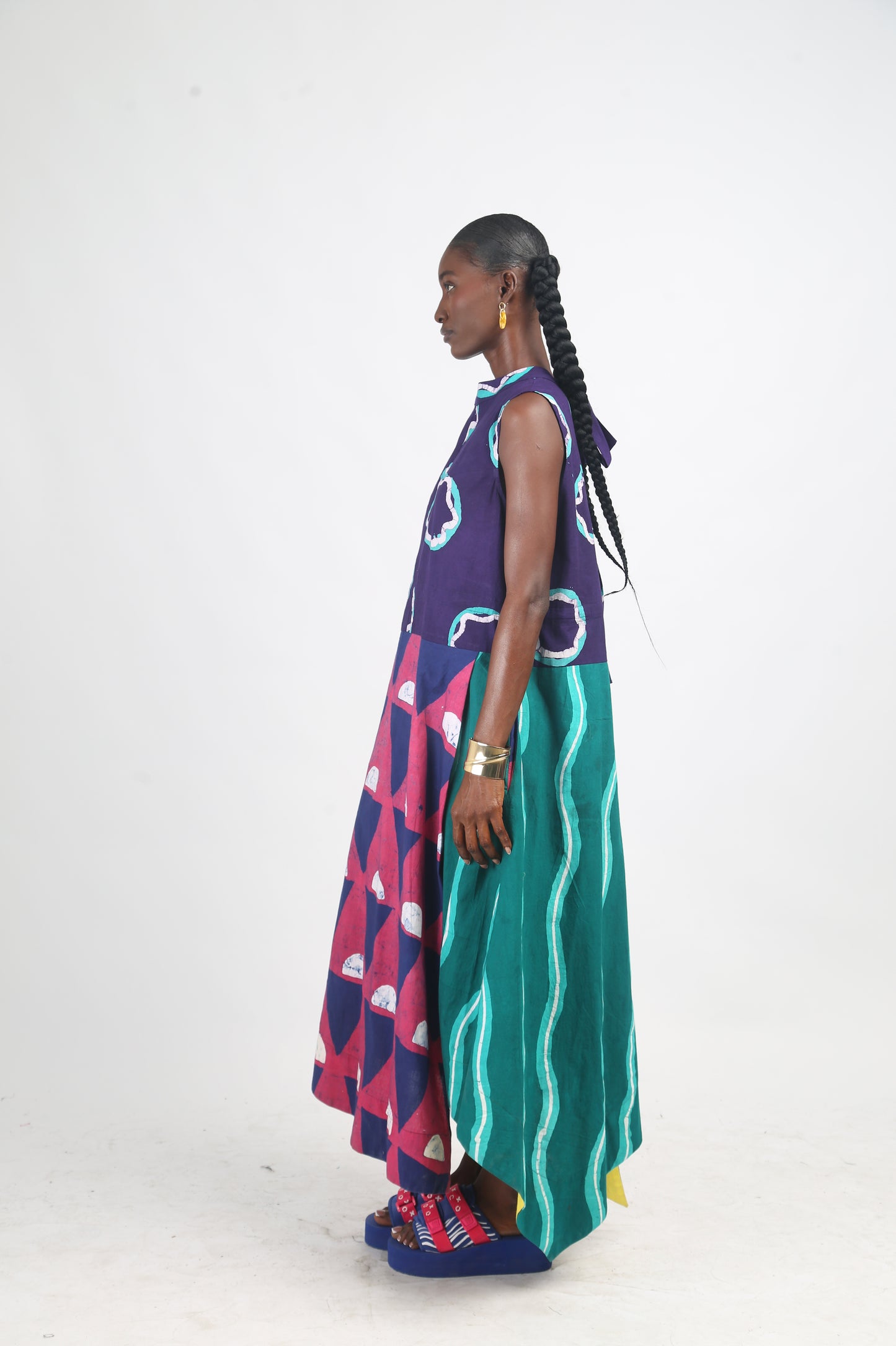 WHITE, PINK AND TEAL MULTICOLOURED MIDI IRO DRESS