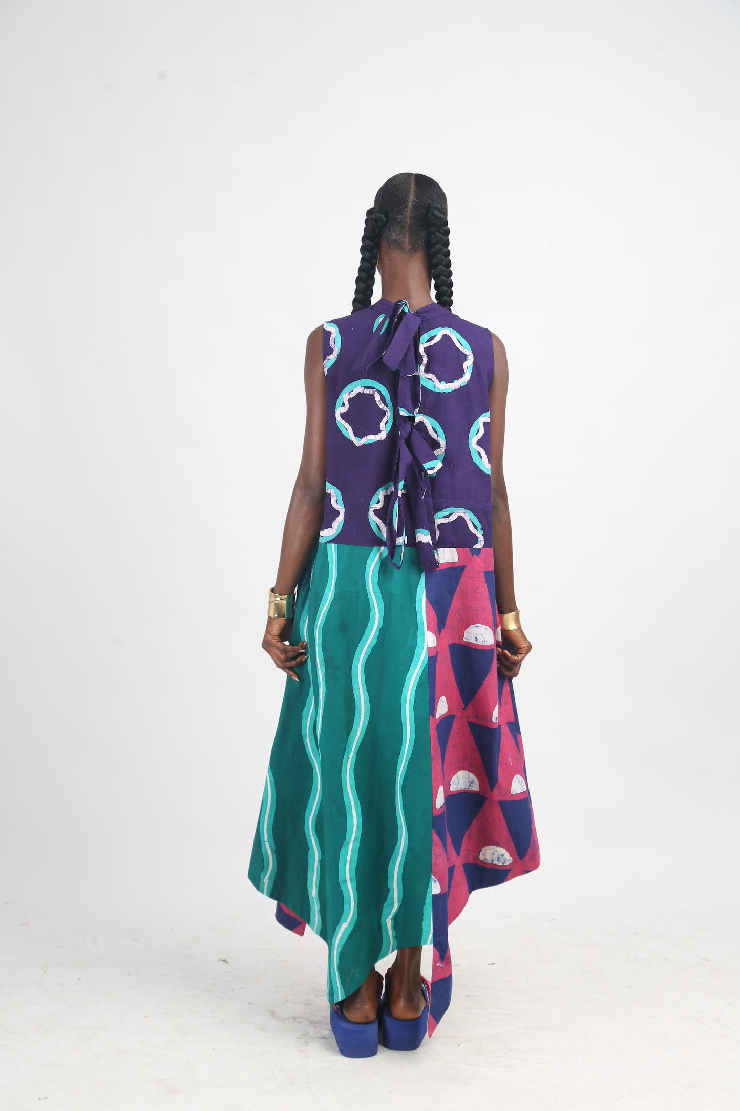 WHITE, PINK AND TEAL MULTICOLOURED MIDI IRO DRESS