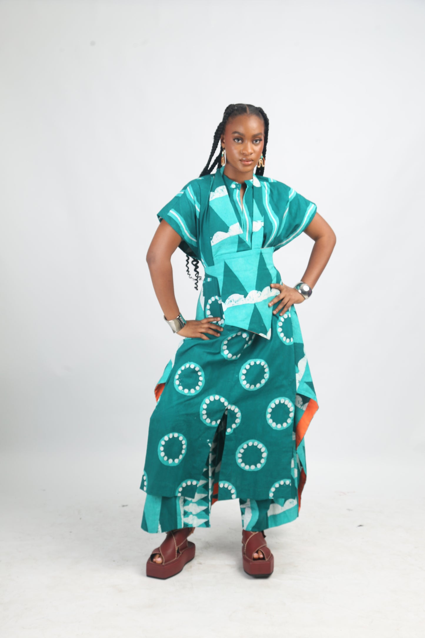 WHITE, SEAGREEN AND GREEN MULTIPRINT BUBA  CULOTTES