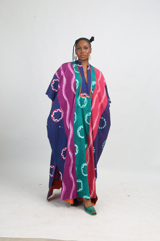 PINK AND MAGENTA MULTICOLOURED JALABIYA WITH ORANGE OUTLINE