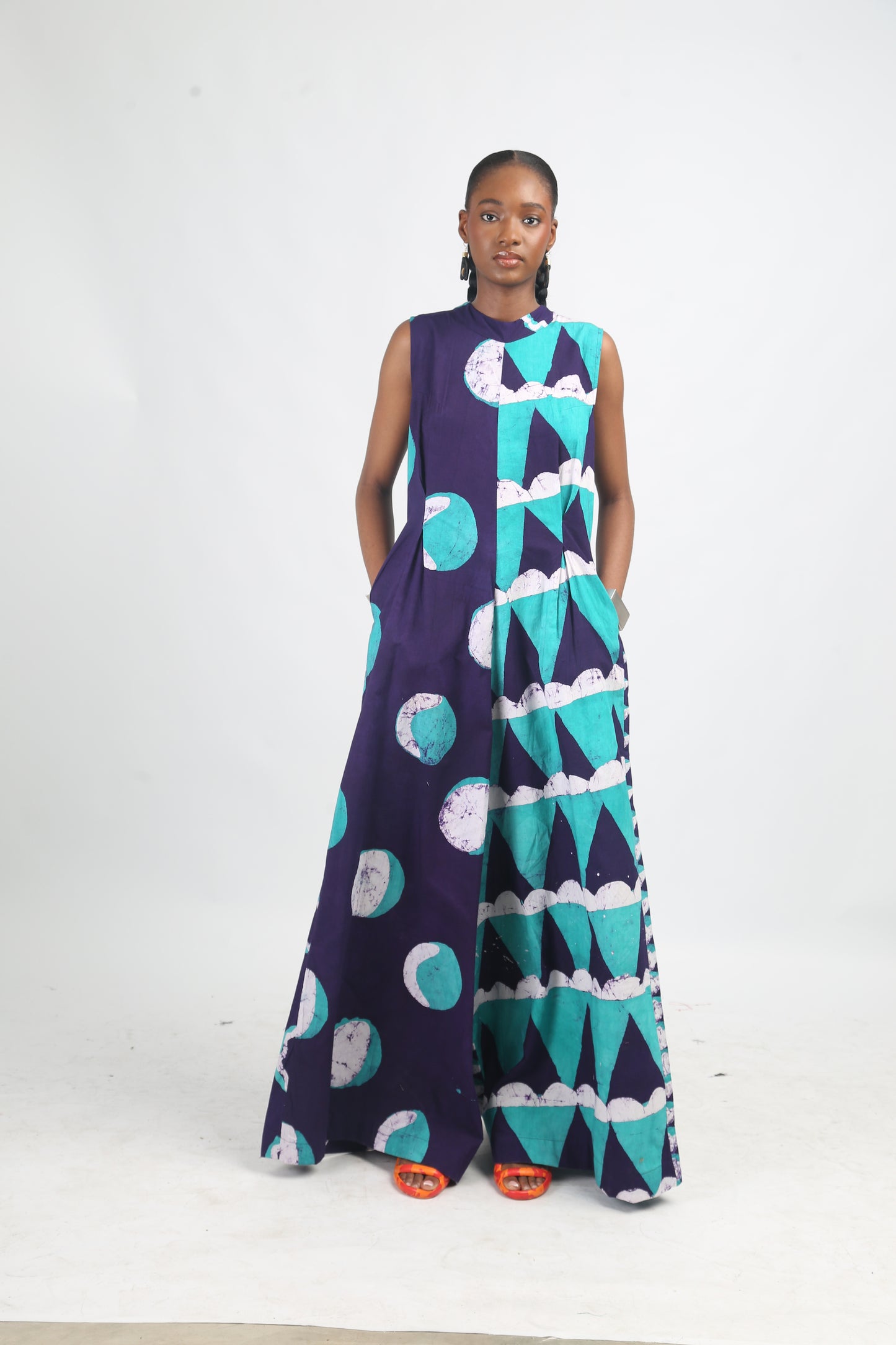WHITE SEAGREEN AND PURPLE MULTIPRINT JUMPSUIT