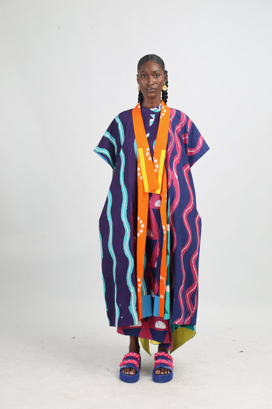 WHITE PINK AND TEAL MULTICOLOURED BUBA KIMONO