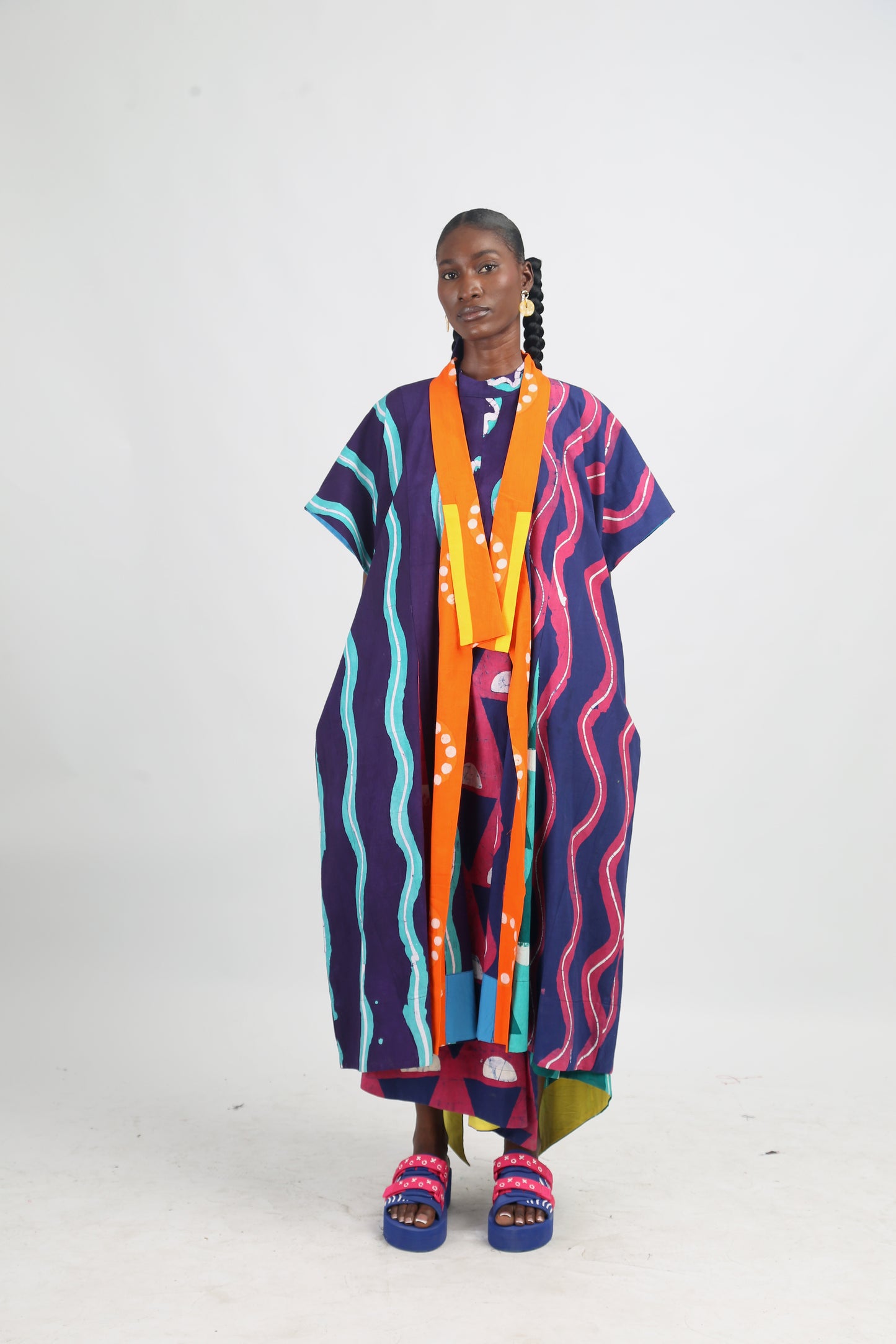 WHITE PINK AND TEAL MULTICOLOURED BUBA KIMONO