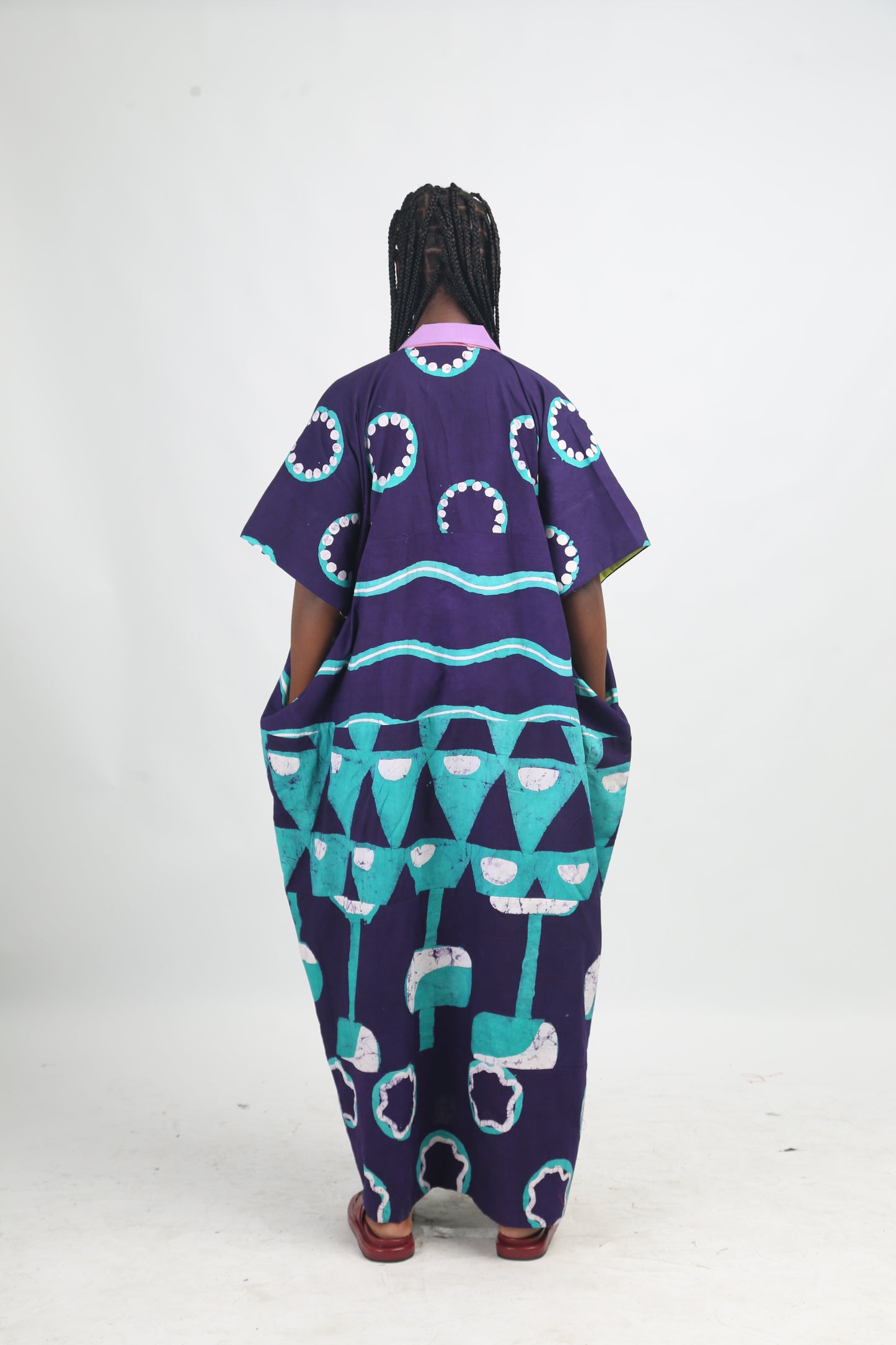 WHITE SEAGREEN AND PURPLE MULTIPRINT MIDI AGBADA WITH LILAC ASOOKE