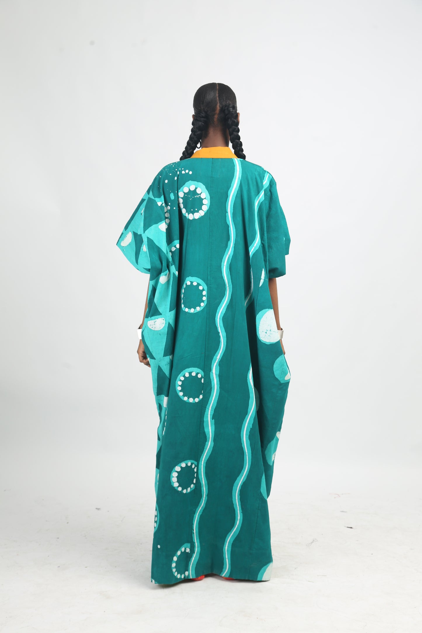 SEAGREEN AND GREEN MULTIPRINT AGBADA WITH MUSTARD ASOOKE