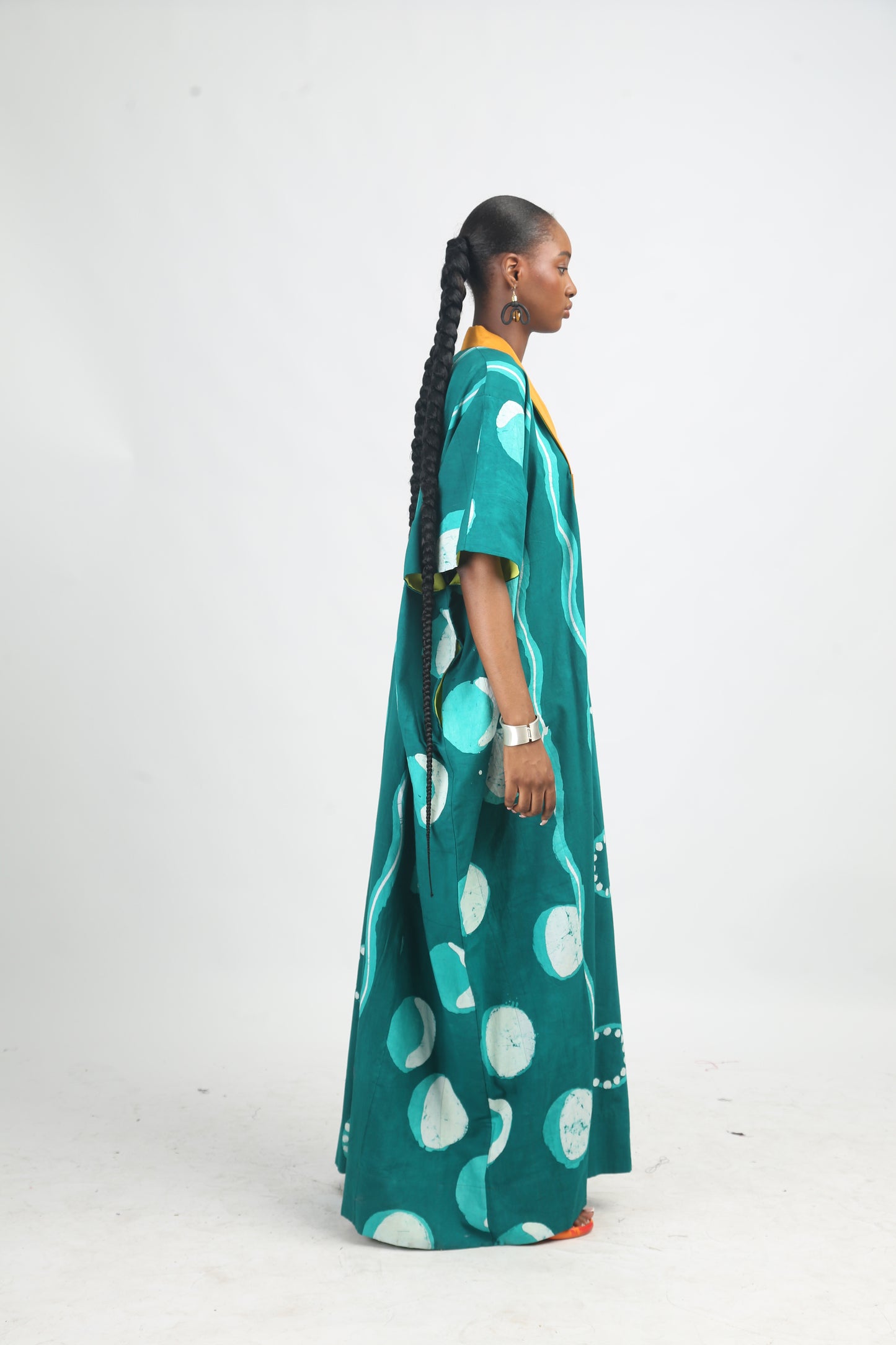 SEAGREEN AND GREEN MULTIPRINT AGBADA WITH MUSTARD ASOOKE