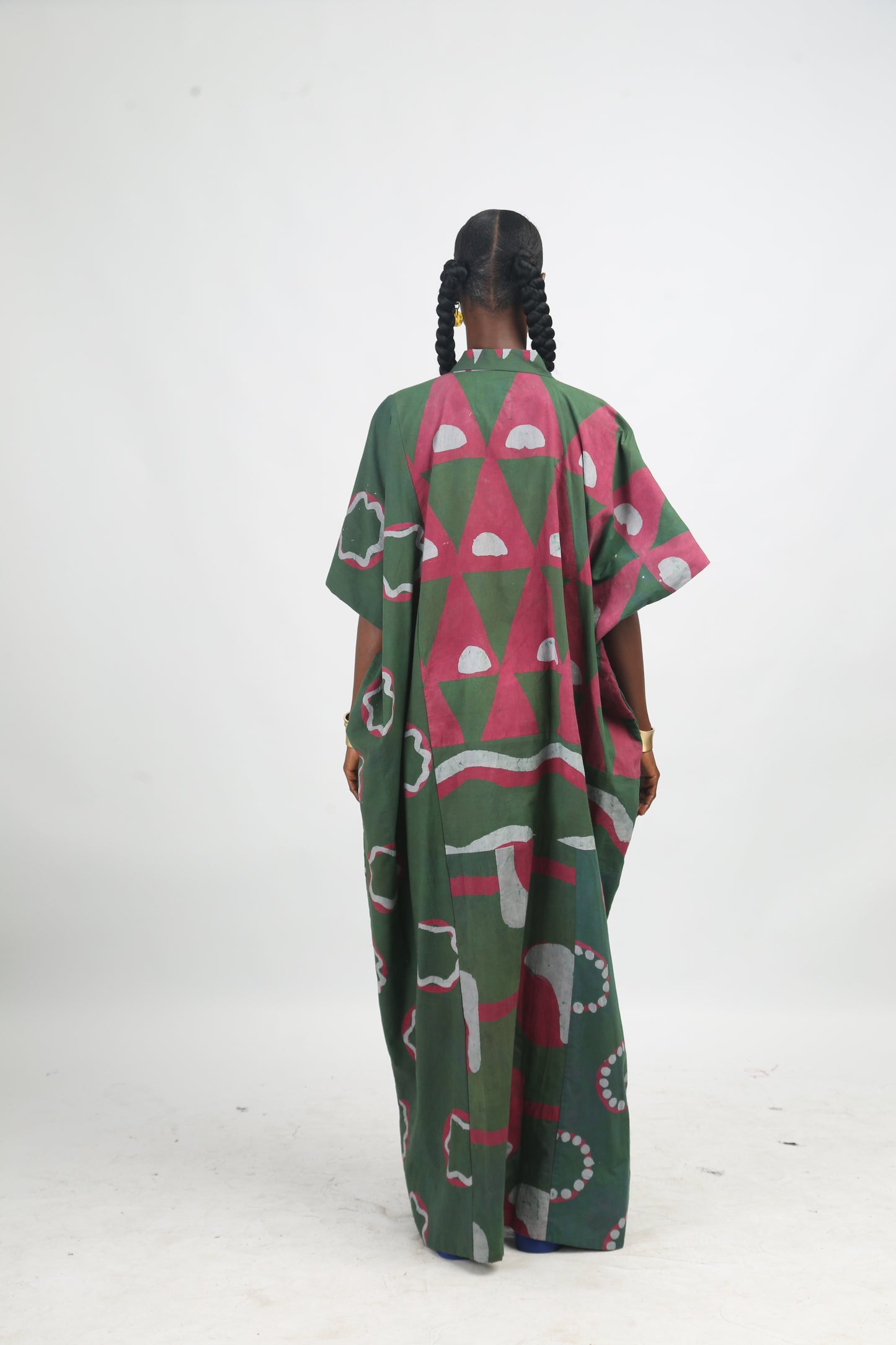 GREY, PINK AND OLIVE MULTIPRINT AGBADA WITH YELLOW OUTLINE