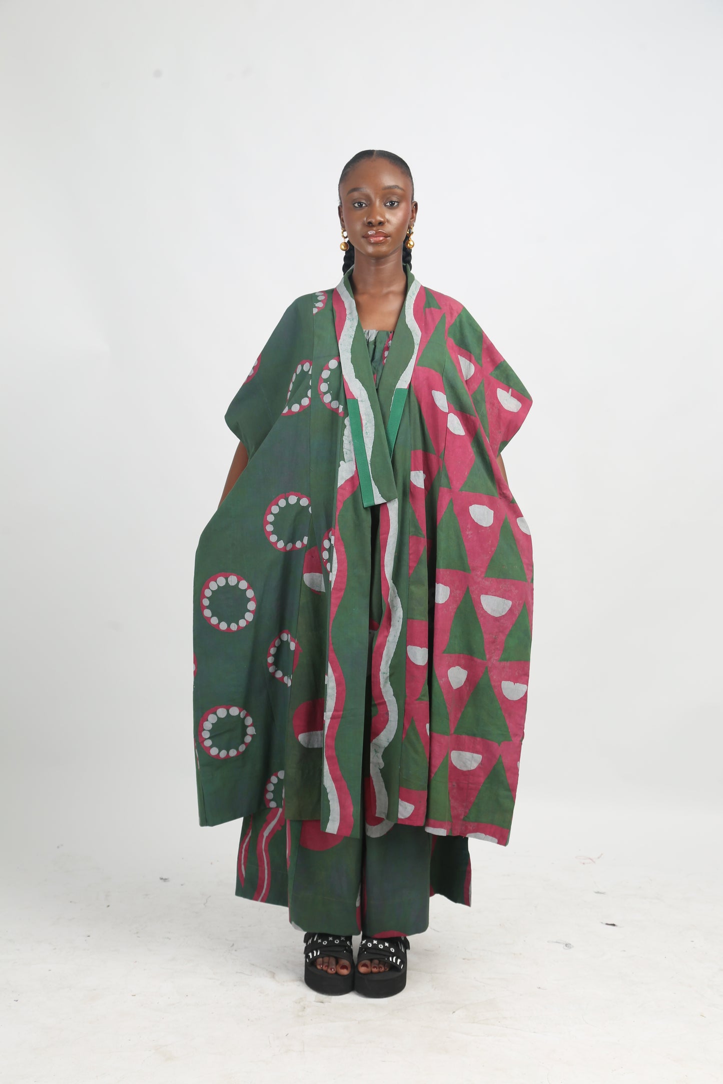 GREY, PINK AND OLIVE MULTIPRINT BUBA KIMONO