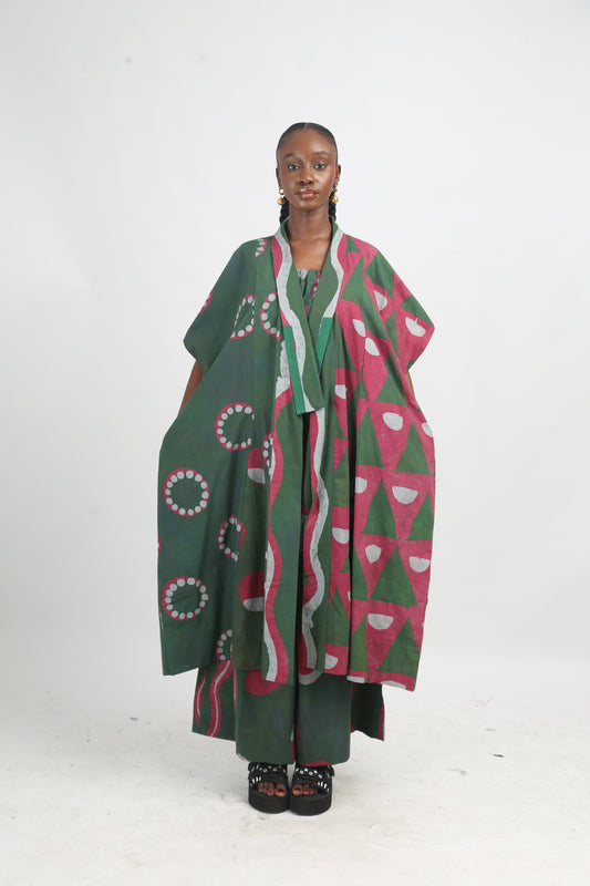 GREY, PINK AND OLIVE MULTIPRINT BUBA KIMONO