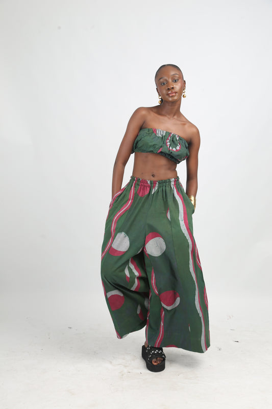 GREY, PINK AND OLIVE MULTIPRINT BANDEAU TOP
