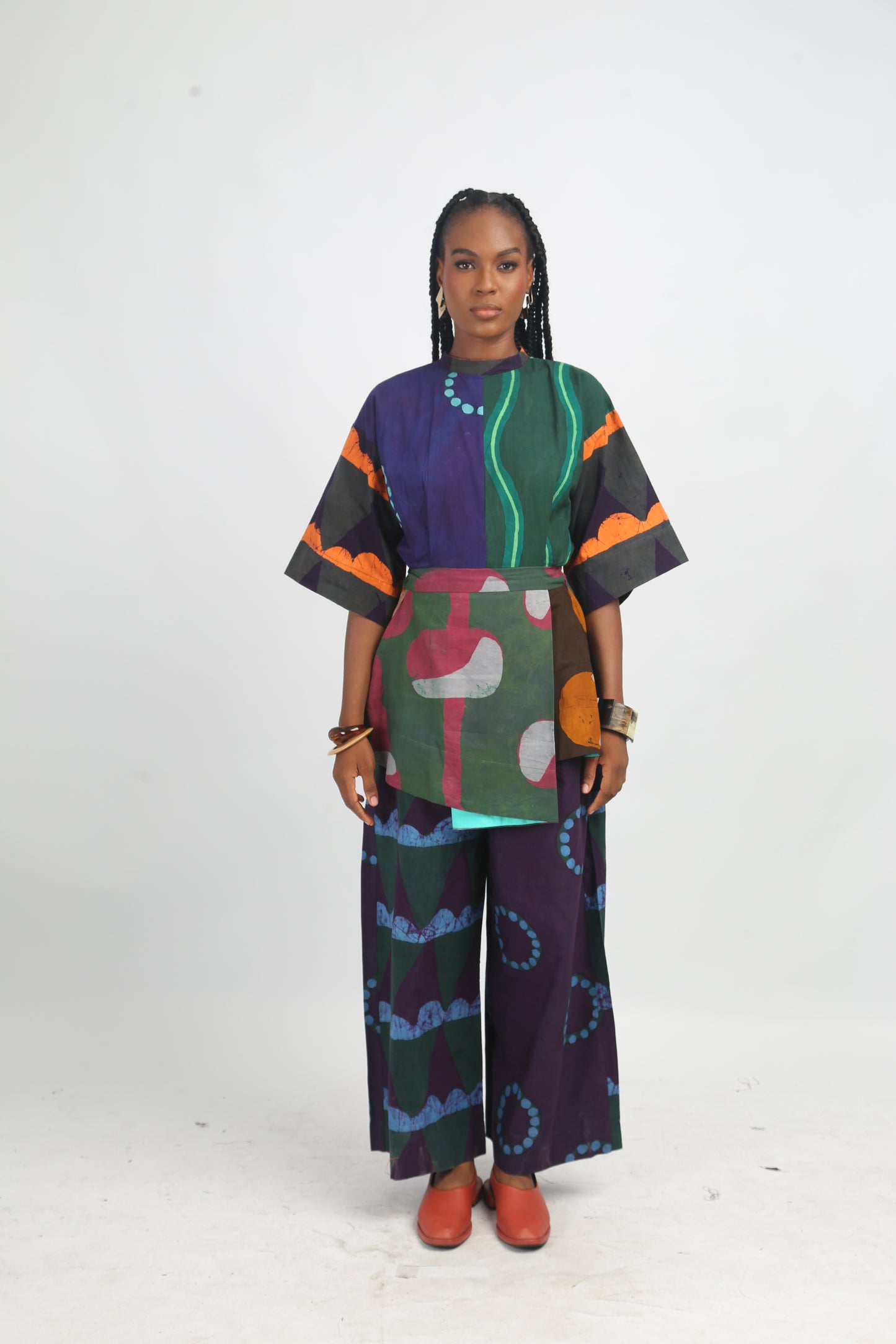 SEAGREEN, TEAL AND MAGENTA MULTICOLOURED CULOTTES