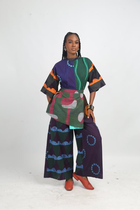 SEAGREEN, TEAL AND MAGENTA MULTICOLOURED CULOTTES