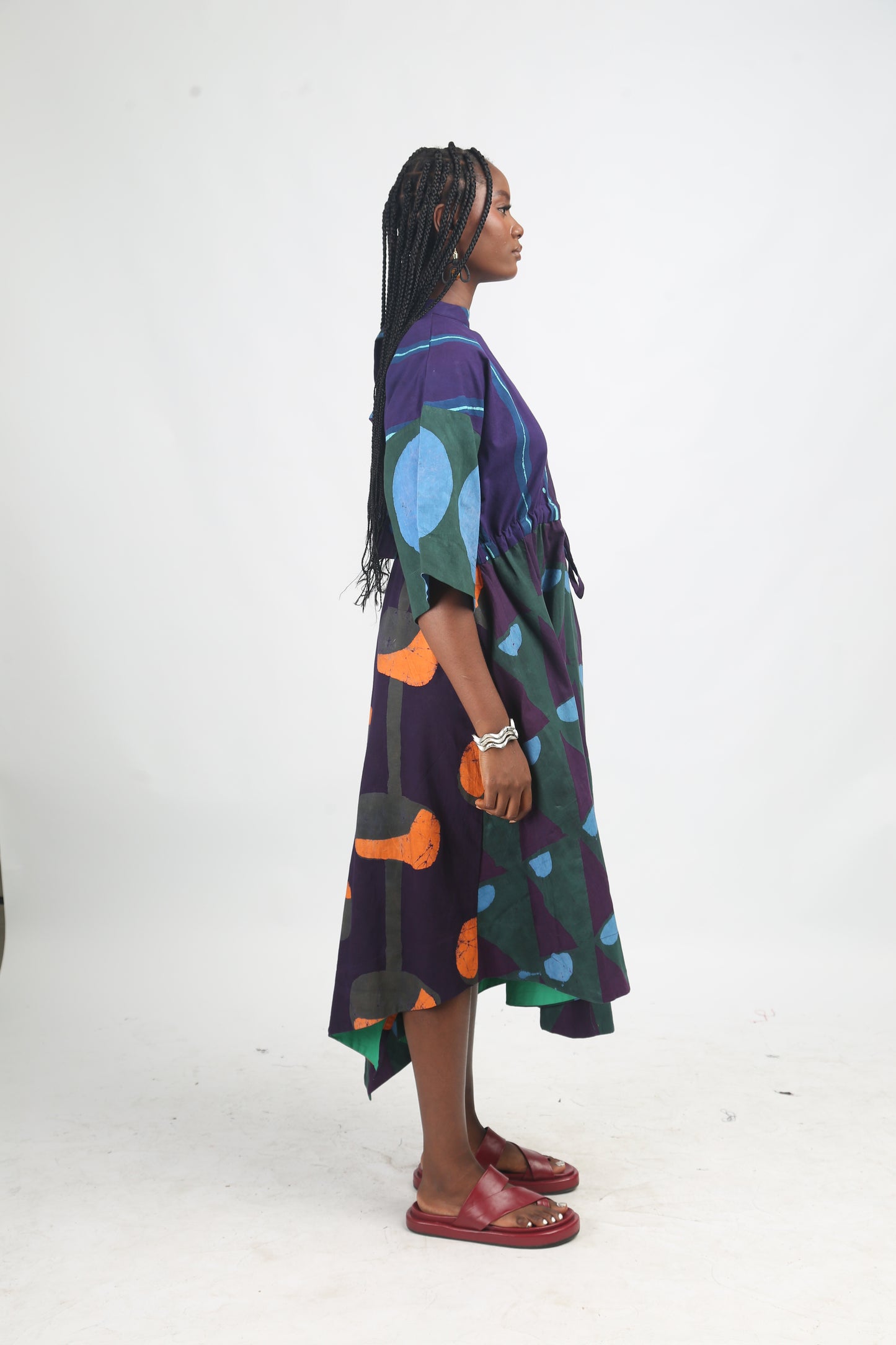 SEAGREEN, TEAL AND MAGENTA MULTICOLOURED MIDI IRO DRESS