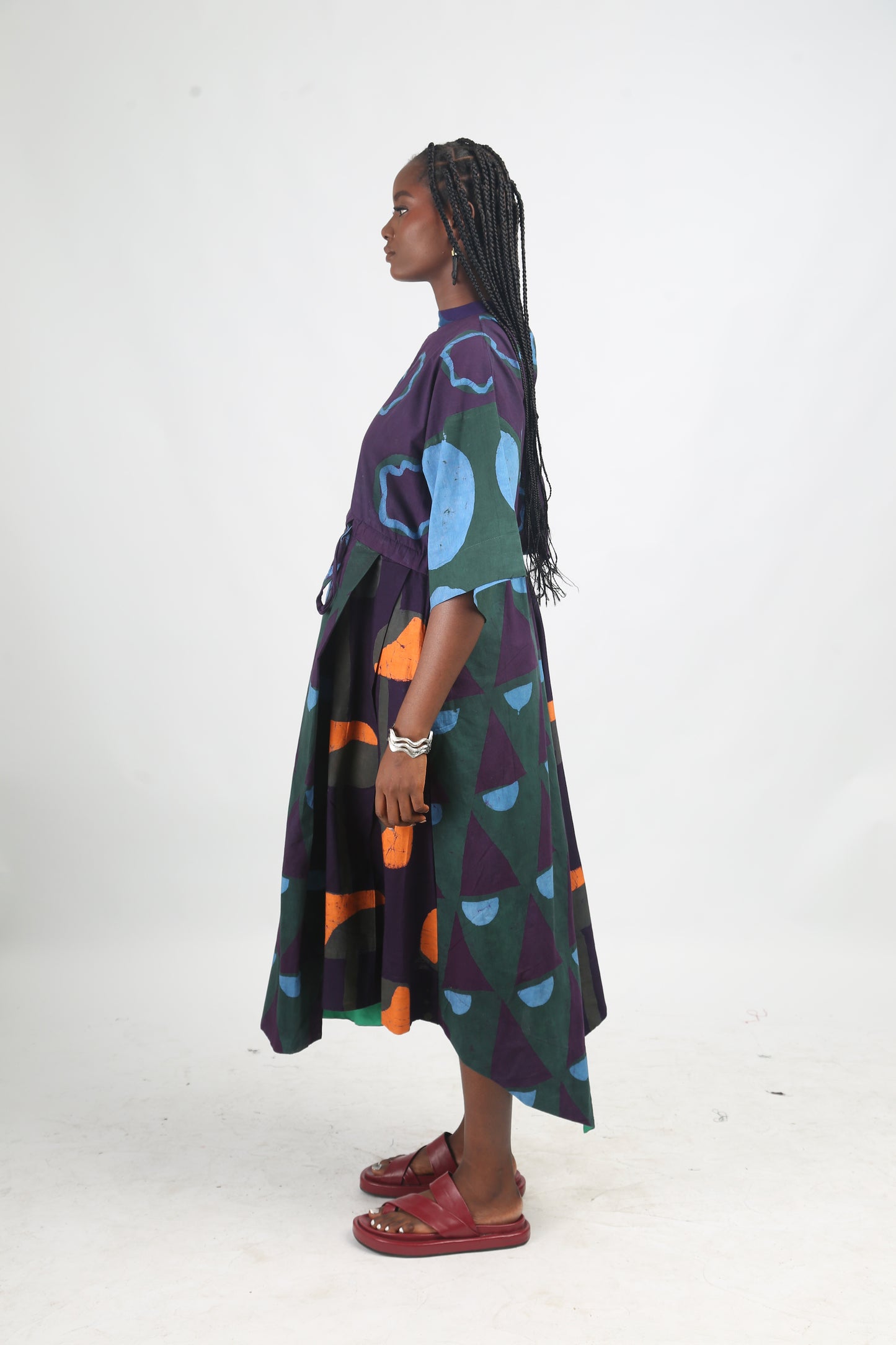 SEAGREEN, TEAL AND MAGENTA MULTICOLOURED MIDI IRO DRESS