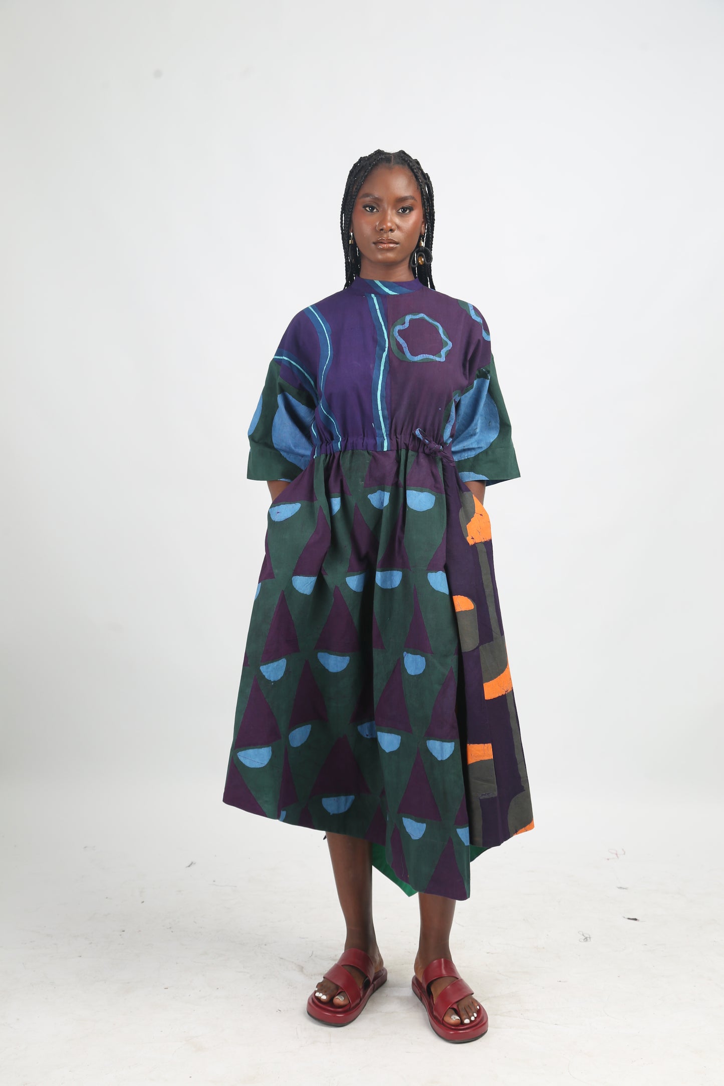 SEAGREEN, TEAL AND MAGENTA MULTICOLOURED MIDI IRO DRESS