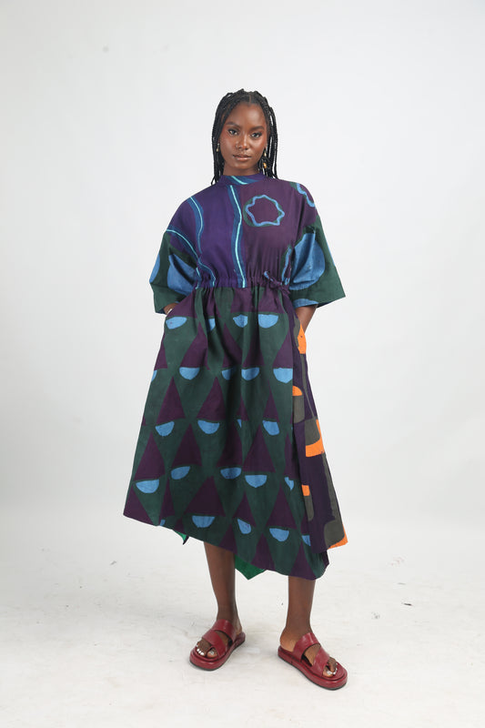 SEAGREEN, TEAL AND MAGENTA MULTICOLOURED MIDI IRO DRESS