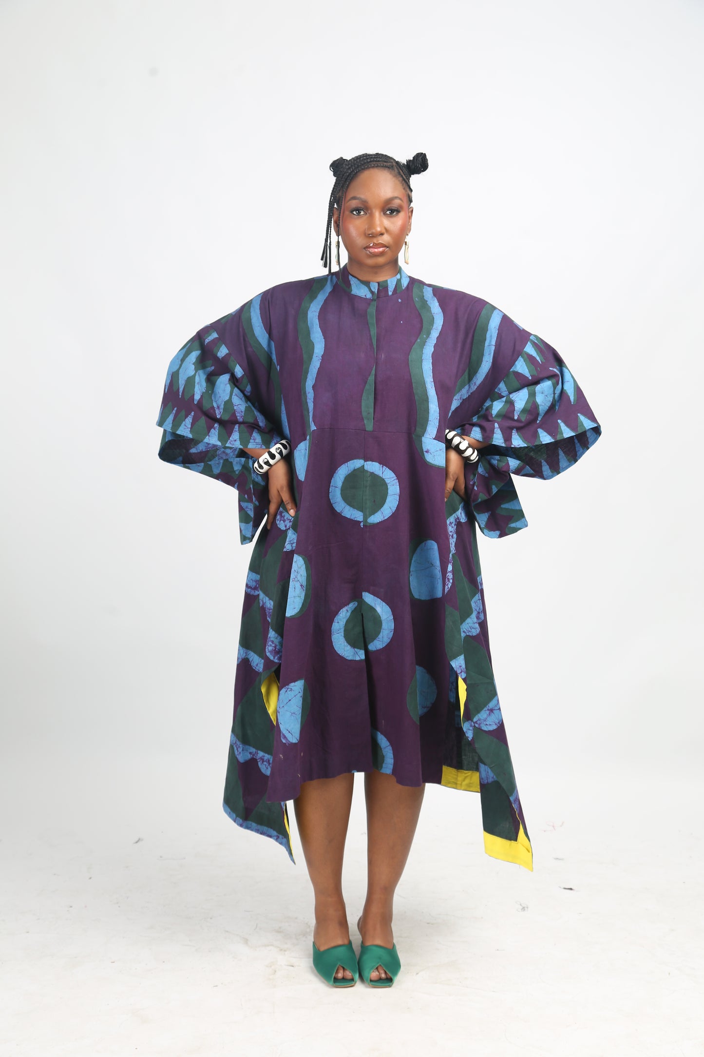 SEAGREEN, TEAL AND MAGENTA MULTIPRINT SHIRTDRESS