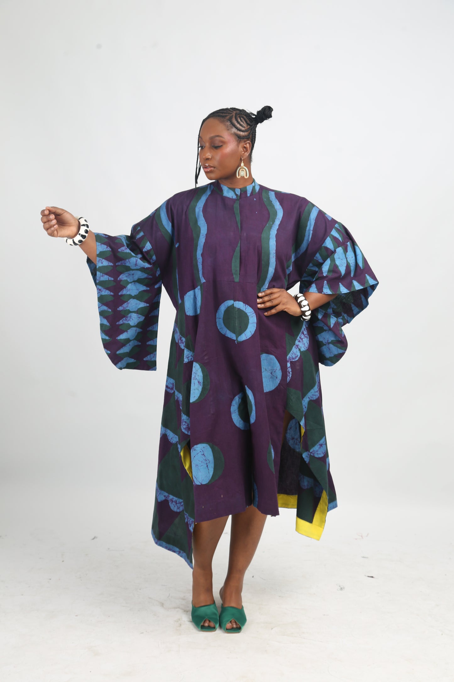 SEAGREEN, TEAL AND MAGENTA MULTIPRINT SHIRTDRESS