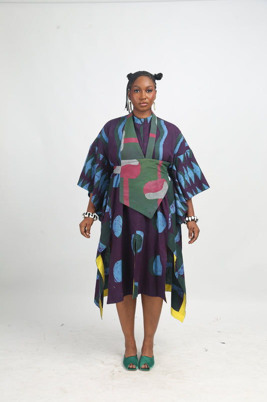 SEAGREEN, TEAL AND MAGENTA MULTIPRINT SHIRTDRESS