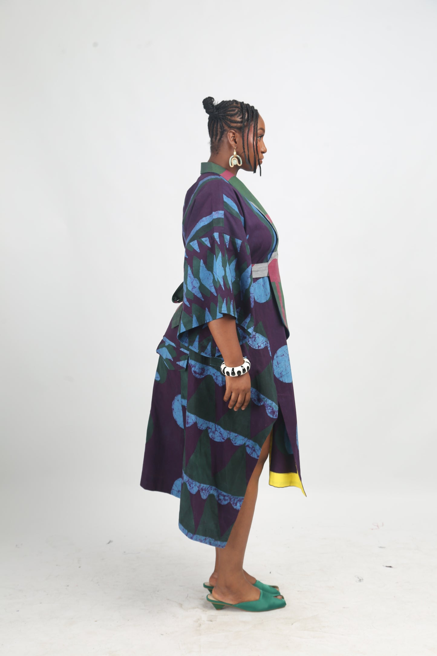 SEAGREEN, TEAL AND MAGENTA MULTIPRINT SHIRTDRESS