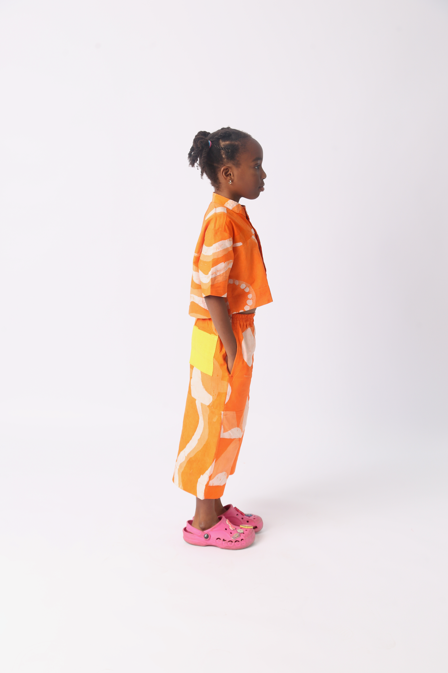 KIDS WHITE AND TANGERINE MULTIPRINT CULOTTES