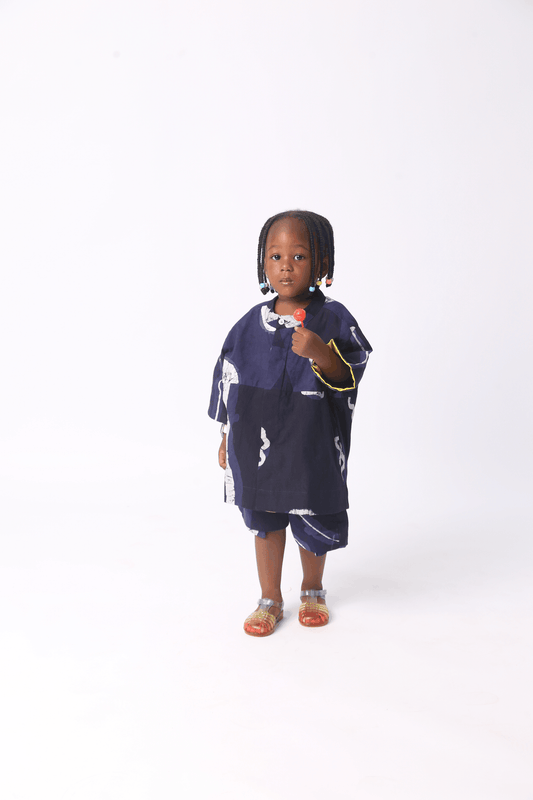 KIDS WHITE AND NAVY BLUE MULTIPRINT SHIRT