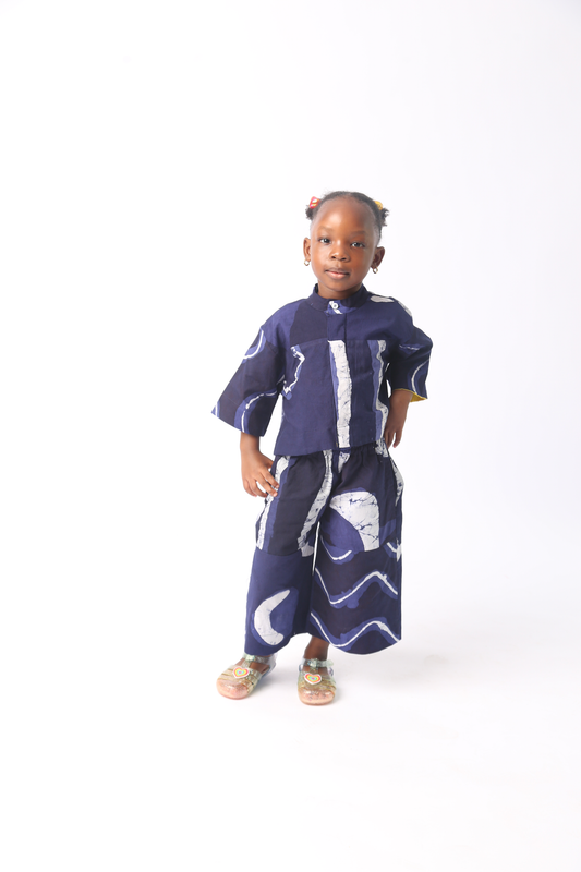 KIDS WHITE AND NAVY BLUE MULTIPRINT CULOTTE