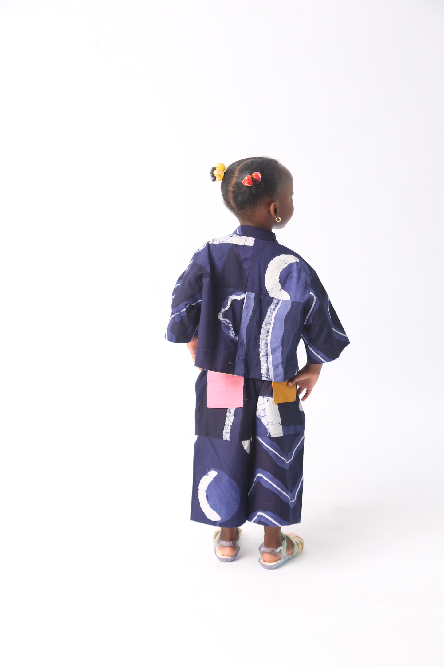 KIDS WHITE AND NAVY BLUE MULTIPRINT  SHIRT