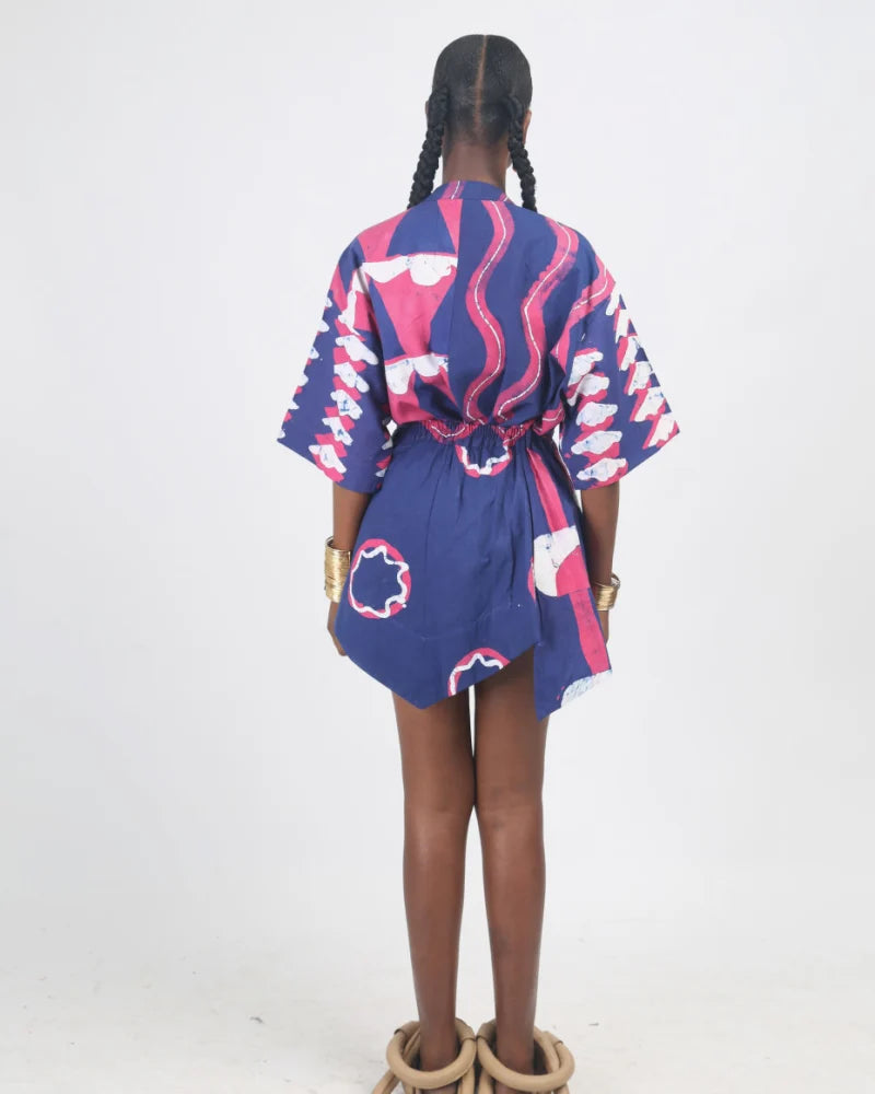 WHITE, PINK AND TEAL MULTIPRINT MINI IRO SKIRT