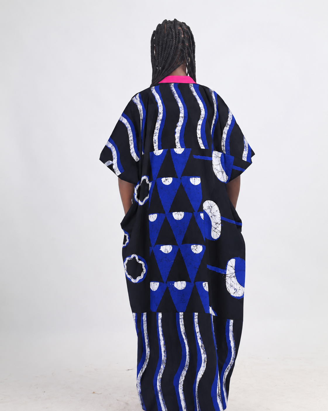 BLUE AND BLACK MULTIPRINT AGBADA WITH ASOOKE