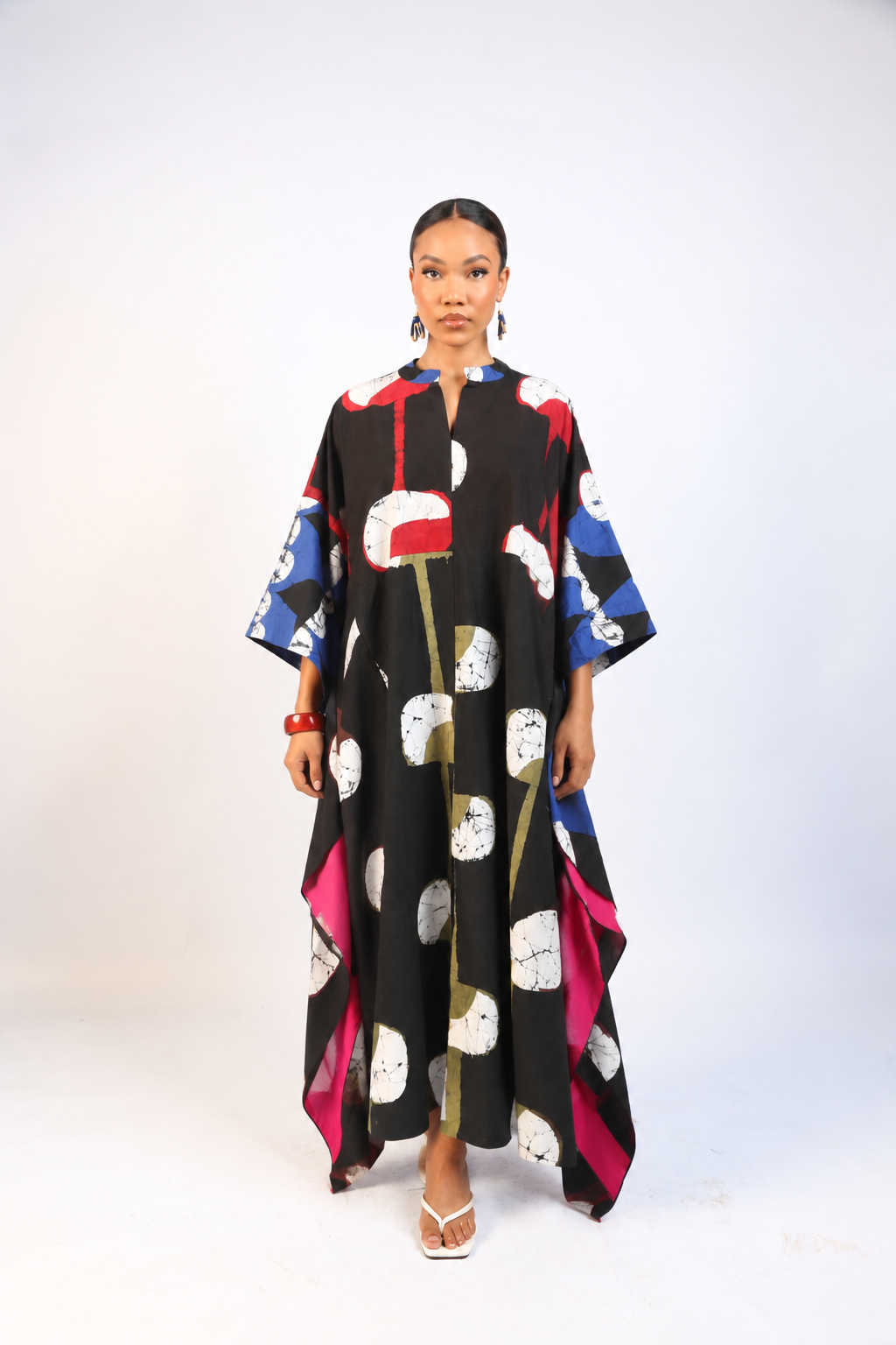 RED, BROWN AND BLACK MULTICOLOURED SHIRT DRESS