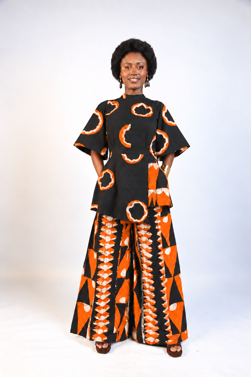 WHITE, TANGERINE AND BLACK MULTIPRINT MINI IRO DRESS